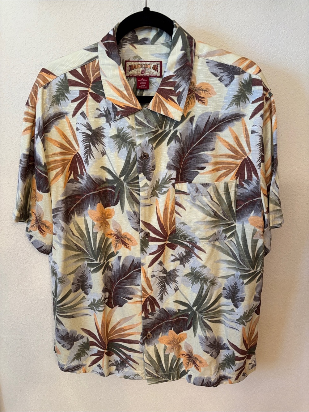 Caribbean Joe Beige, Brown & Green Tropical Button-Down Shirt